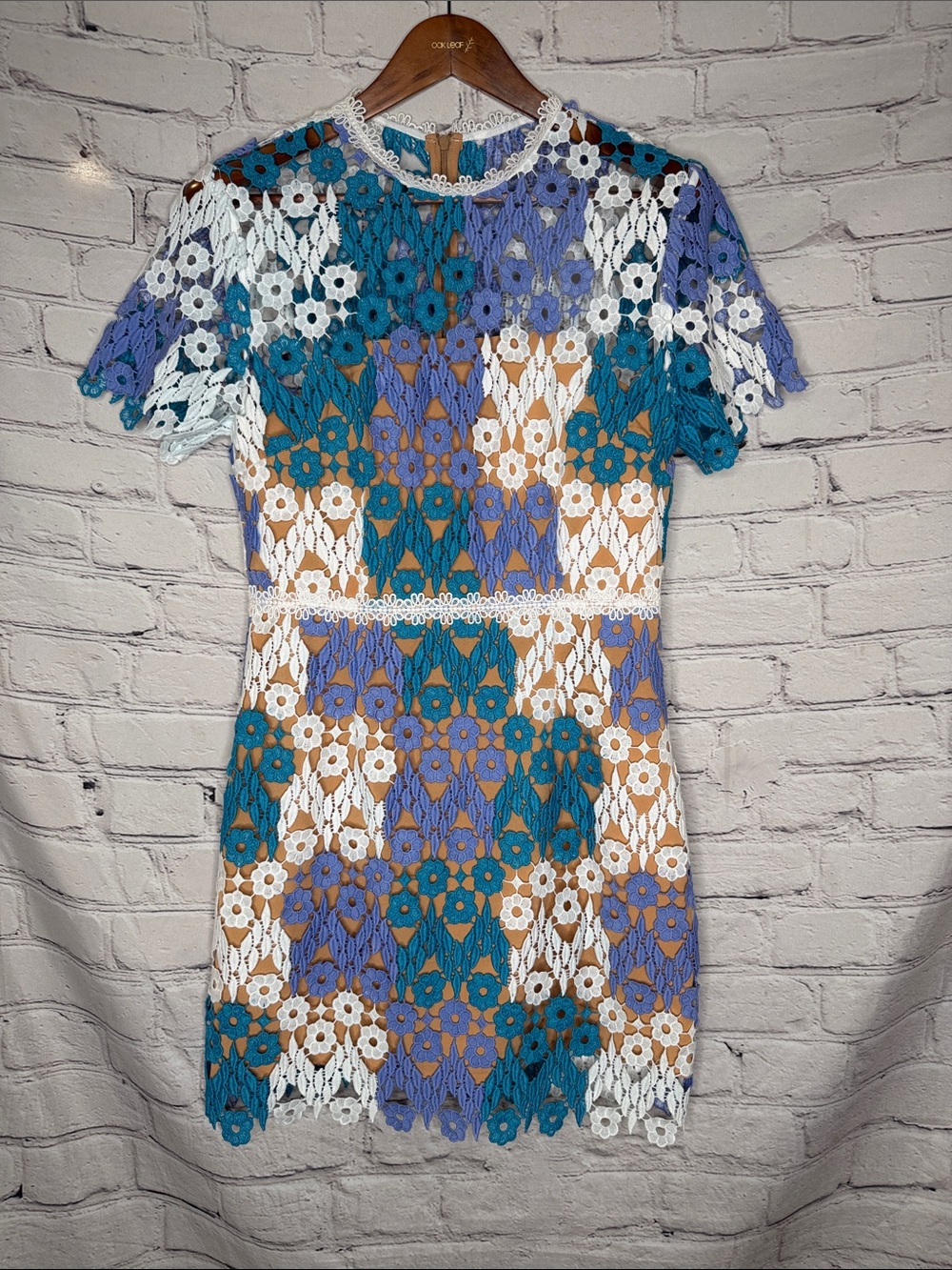 Elliatt Teal Lavender White Crochet Floral Lace Mini Dress Size Medium